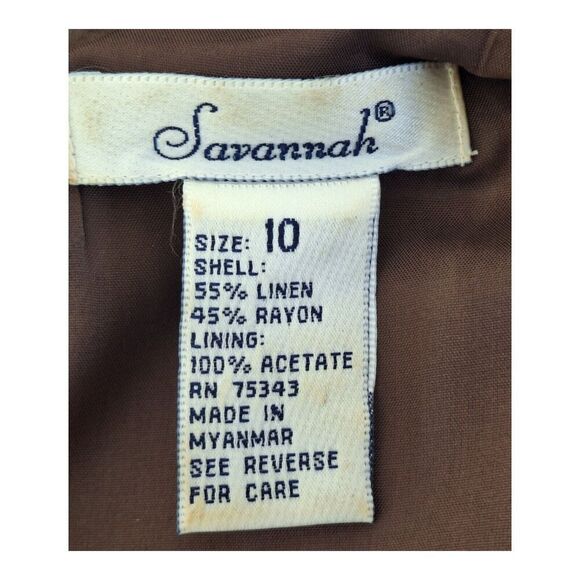 Vintage Savannah Maxi Linen Dress Button Up Lined 90s Mocha Brown size 10 - Picture 11 of 16